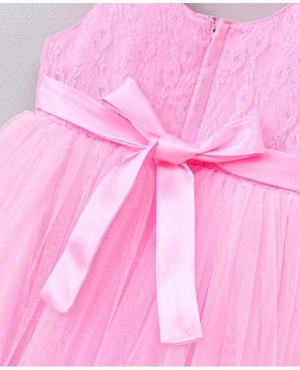 Babyhug Sleeveless Party Wear Frock Floral Embroidery - Pink