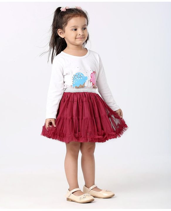 Babyhug Knee Length Party Wear Skirt Solid Color - Maroon