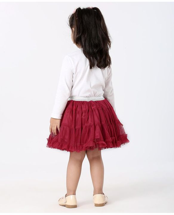 Babyhug Knee Length Party Wear Skirt Solid Color - Maroon
