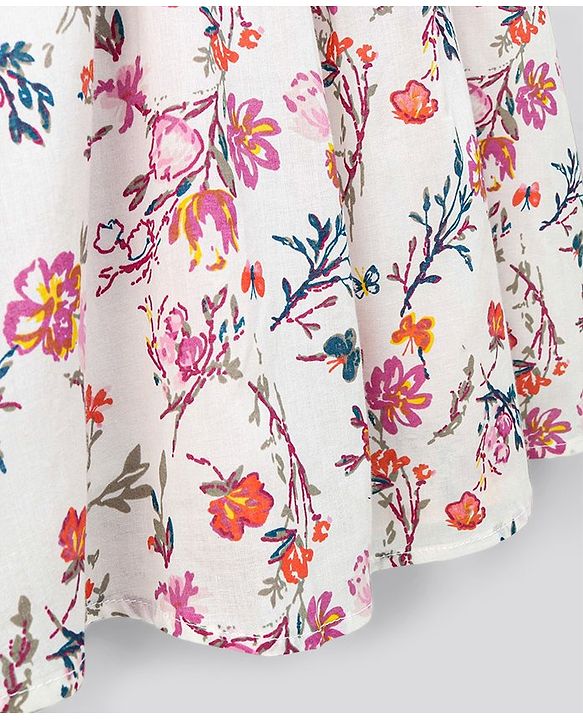 Pine Kids Frill Sleeves Frock & Headband Floral Print - Off White