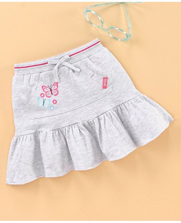 Babyhug Mid Thigh Skirt Butterfly Print - Grey