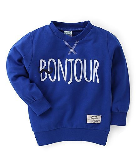 Babyhug Full Sleeves Sweatshirt Bonjour Print - Blue