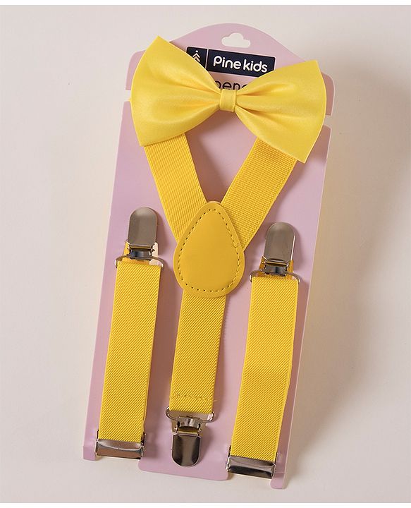 Pine Kids Free Size Bow and Suspender Set - Yellow