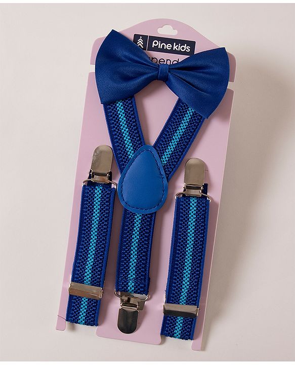 Pine Kids Free Size Bow and Suspender Set - Blue