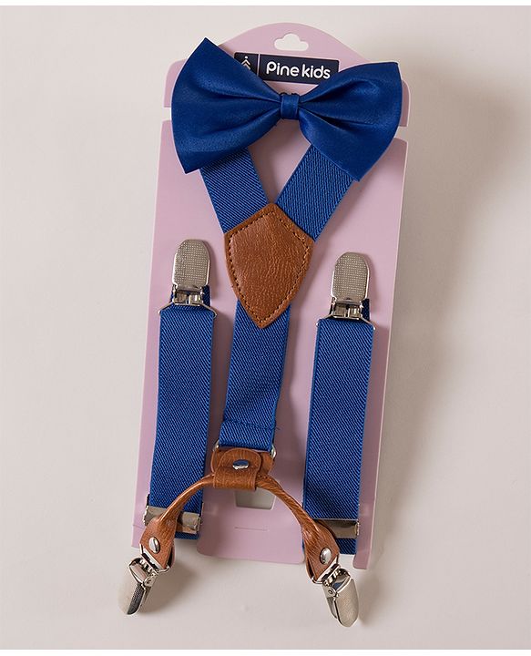 Pine Kids Free Size Bow and Suspender Set - Blue