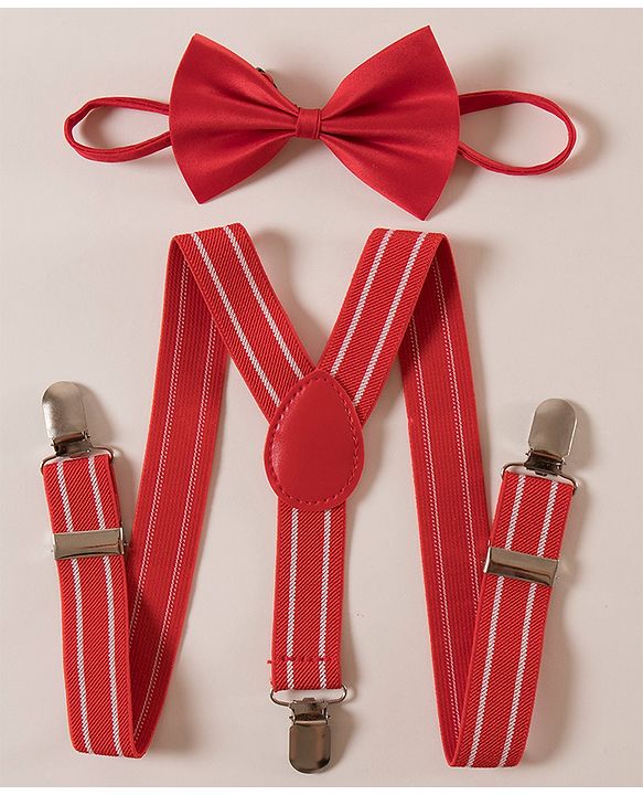 Pine Kids Free Size Bow and Suspender Set - Red