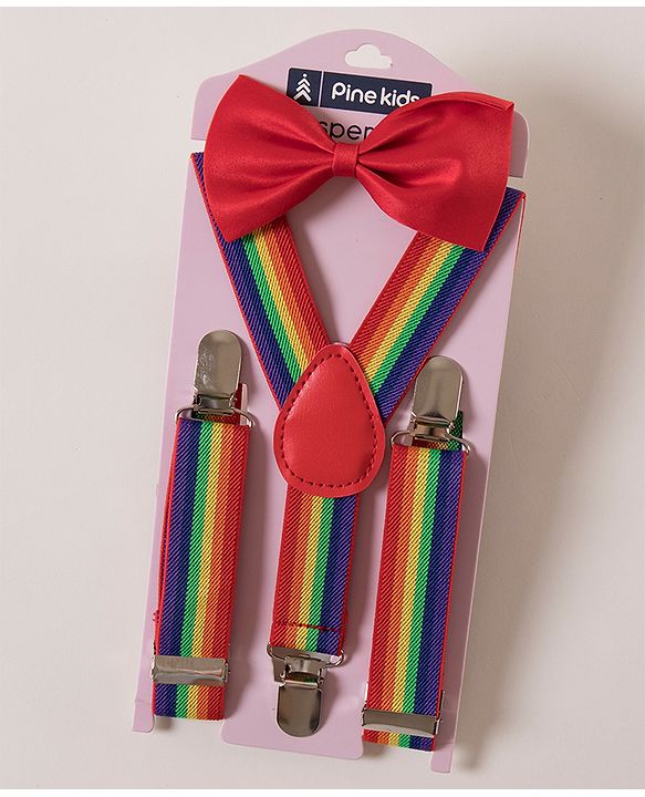 Pine Kids Free Size Bow and Suspender Set - Multicolour