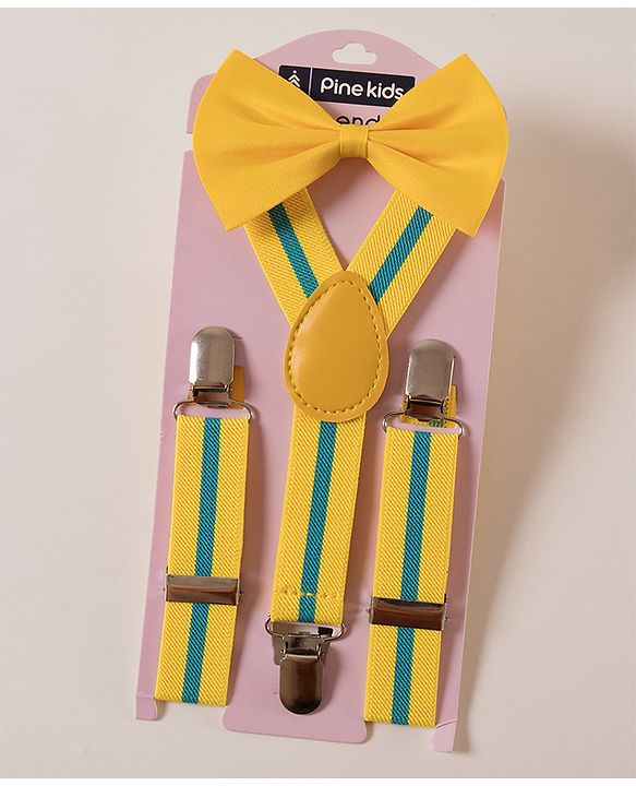 Pine Kids Free Size Bow and Suspender Set - Yellow