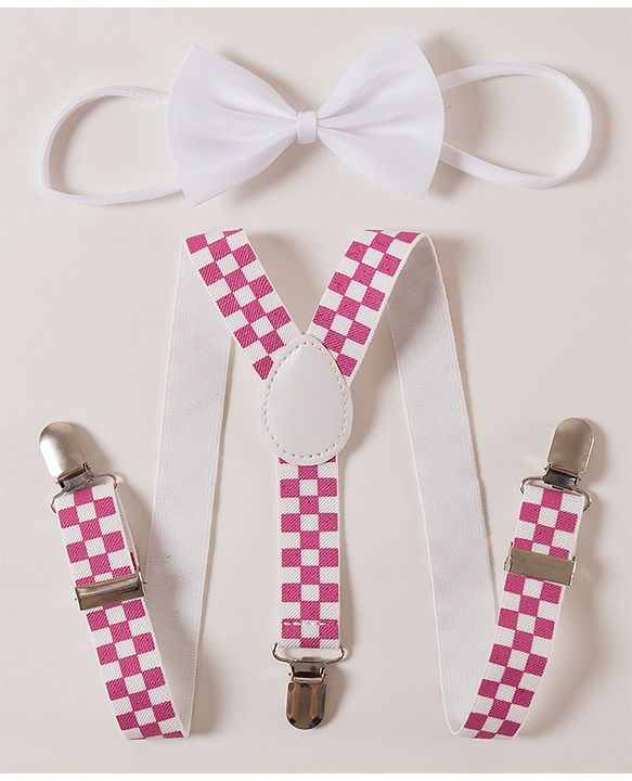 Babyhug Free Size Bow and Suspender - White