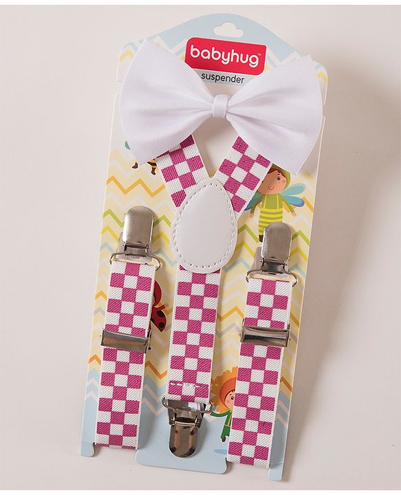 Babyhug Free Size Bow and Suspender - White