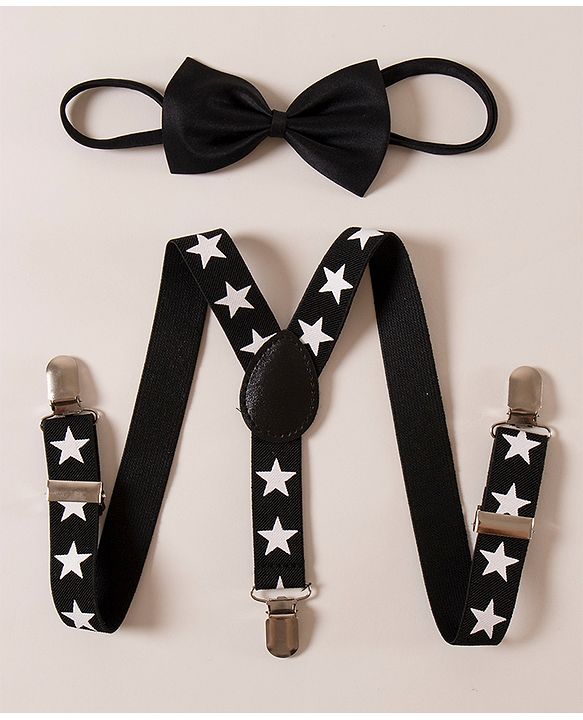 Babyhug Bow & Suspender Star Print - Black