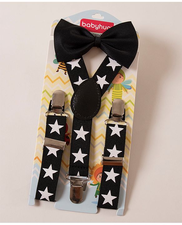 Babyhug Bow & Suspender Star Print - Black