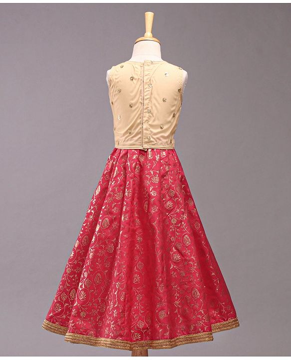 Babyhug Sleeveless Glitter Printed Choli with Lehenga & Dupatta Set - Pink Beige