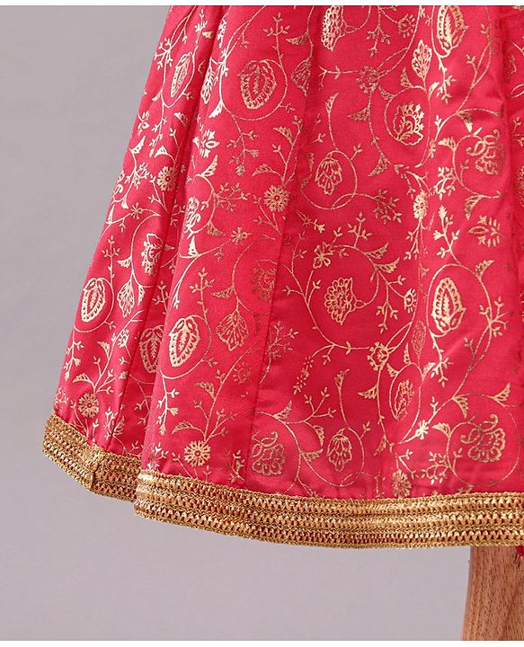 Babyhug Sleeveless Glitter Printed Choli with Lehenga & Dupatta Set - Pink Beige
