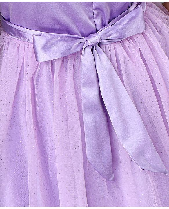 Pine Kids Party Dress with Foil Print on Mesh and Cotton Lining Embellished with Flowers Applique - Orchid Bouquet