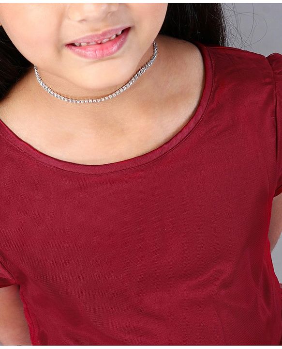 Pine Kids Cap Sleeves Frock With Cotton Lining Sequin Detailing - Red