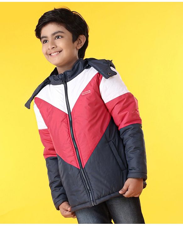 Pine Kids Full Sleeves Color Block Hooded Jacket - Red