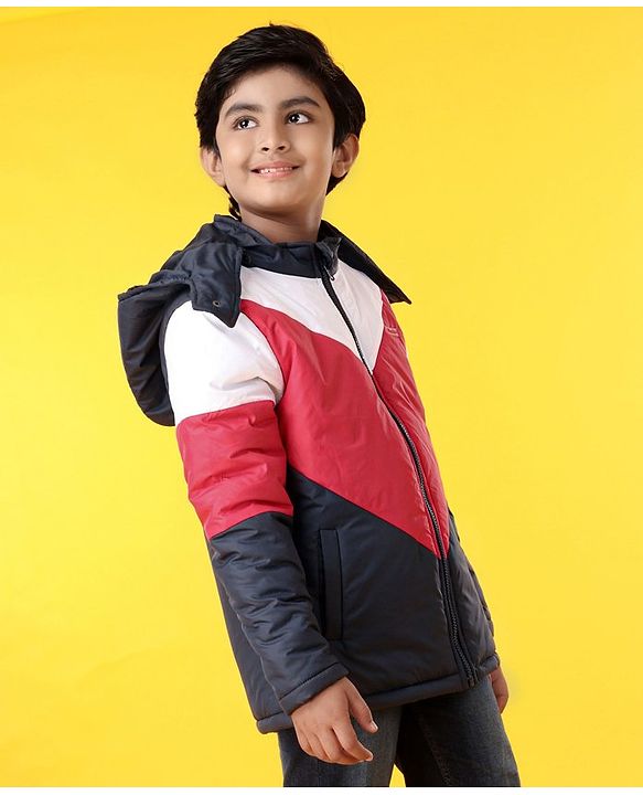 Pine Kids Full Sleeves Color Block Hooded Jacket - Red