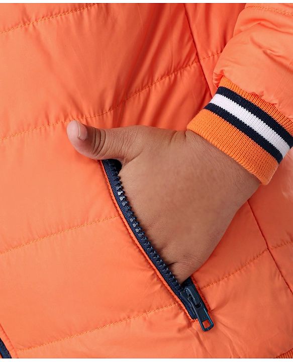Pine Kids Full Sleeves Padded Medium Winter Hoodie Jacket Color Block - Orange
