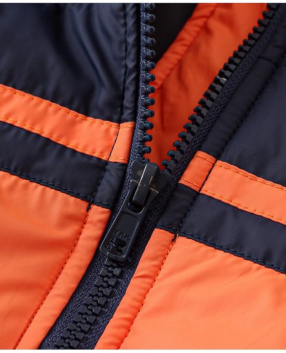 Pine Kids Full Sleeves Padded Medium Winter Hoodie Jacket Color Block - Orange