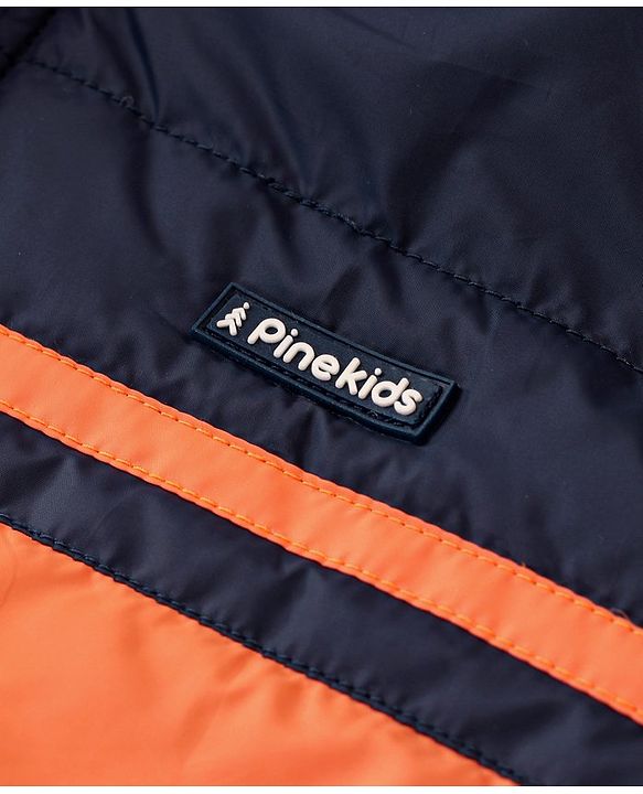 Pine Kids Full Sleeves Padded Medium Winter Hoodie Jacket Color Block - Orange
