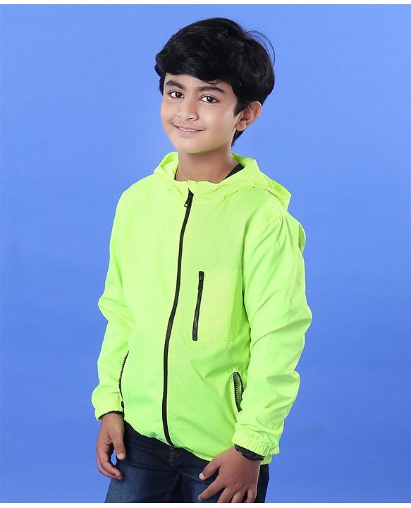 Pine Kids Full Sleeve Jacket with Hoodie Water Repellent Light Winter Solid - Neon Green