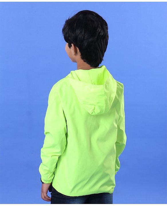 Pine Kids Full Sleeve Jacket with Hoodie Water Repellent Light Winter Solid - Neon Green