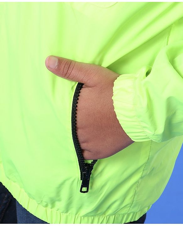 Pine Kids Full Sleeve Jacket with Hoodie Water Repellent Light Winter Solid - Neon Green
