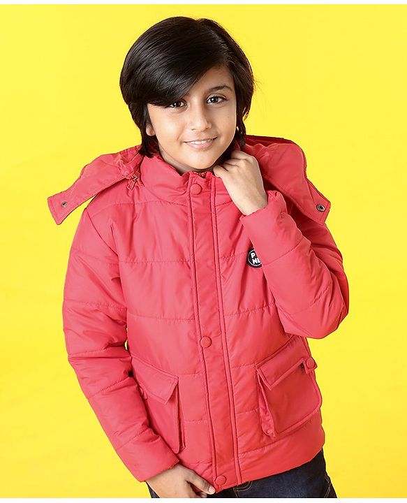 Pine Kids Full Sleeves Jackets with Detachable Hoodie - Red