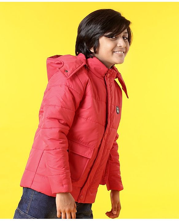 Pine Kids Full Sleeves Jackets with Detachable Hoodie - Red