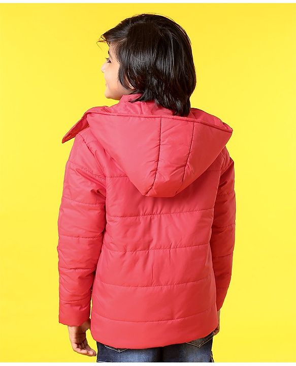 Pine Kids Full Sleeves Jackets with Detachable Hoodie - Red