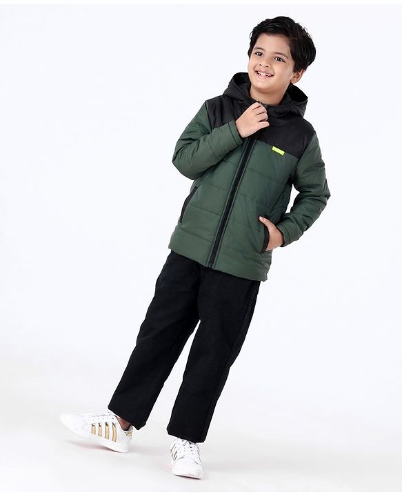 Pine Kids Full Sleeves Hooded Jacket - Olive Green