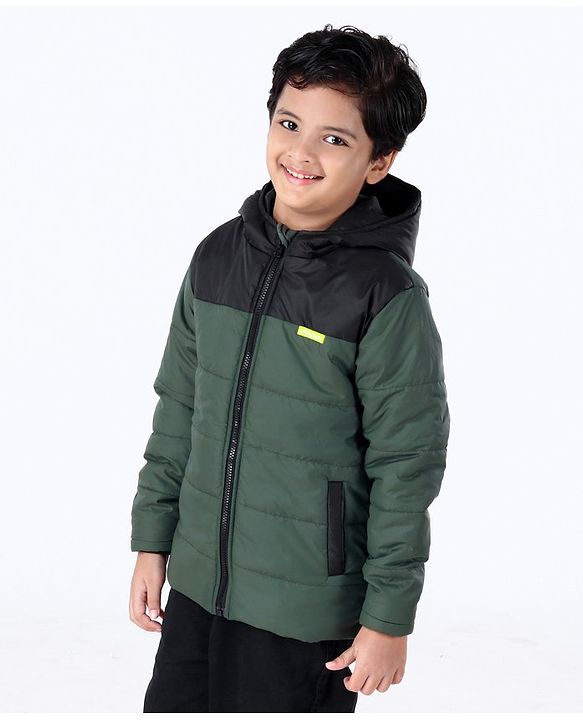 Pine Kids Full Sleeves Hooded Jacket - Olive Green