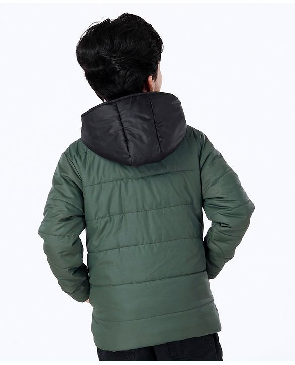 Pine Kids Full Sleeves Hooded Jacket - Olive Green