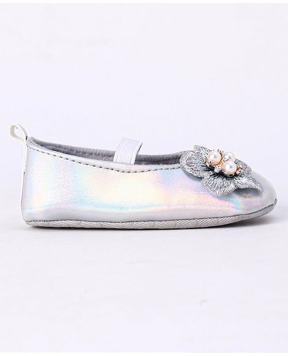 Cute Walk by Babyhug Party Wear Booties Floral Appliques - Silver