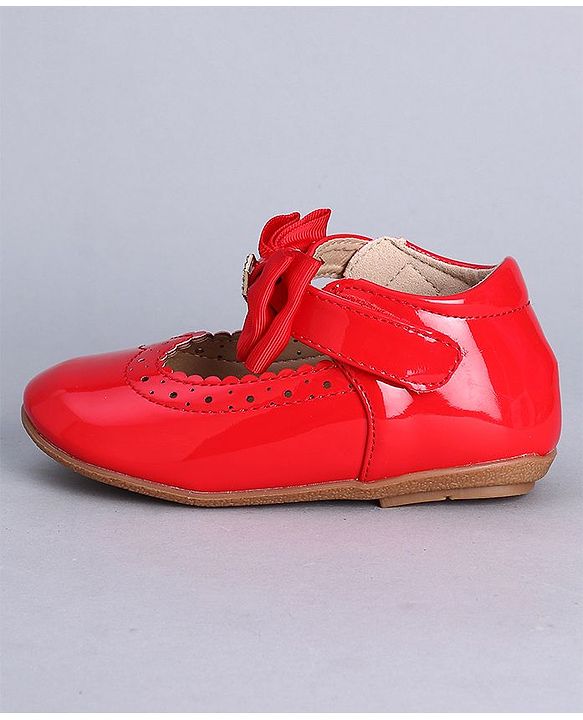 Cute Walk by Babyhug Party Wear Belly Shoes Bow Appliques - Red
