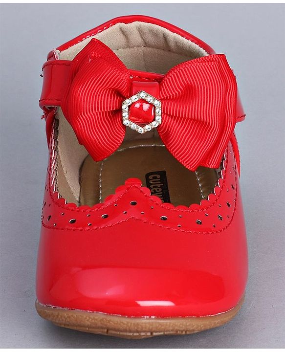 Cute Walk by Babyhug Party Wear Belly Shoes Bow Appliques - Red