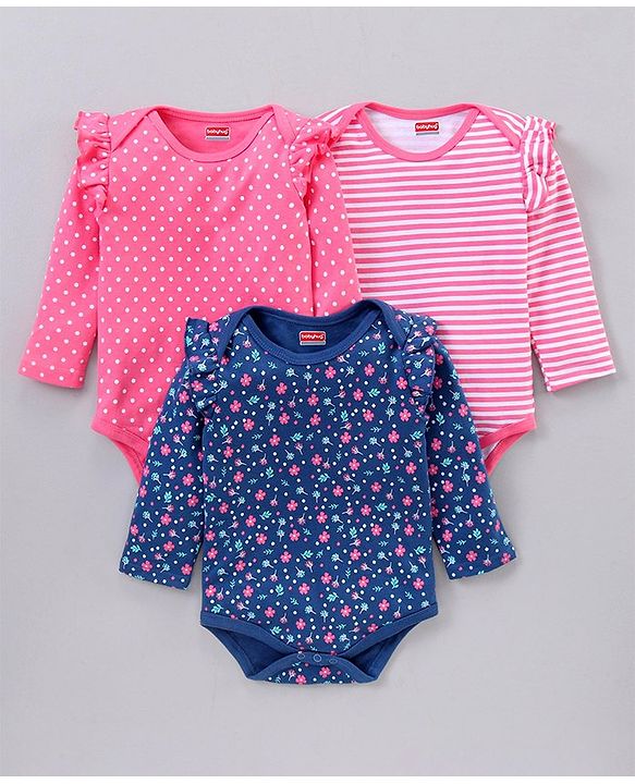 Babyhug Full Sleeves Onesie Pack Of 3 - Multicolour