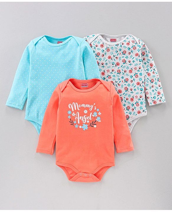 Babyhug Full Sleeves Printed Onesies Pack of 3 - Multicolor