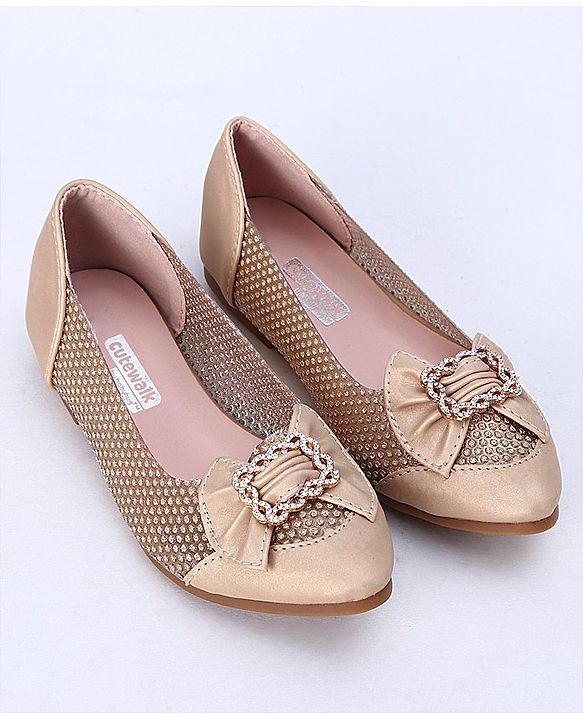 Cute Walk by Babyhug Party Wear Belly Shoes Bow Applique - Golden