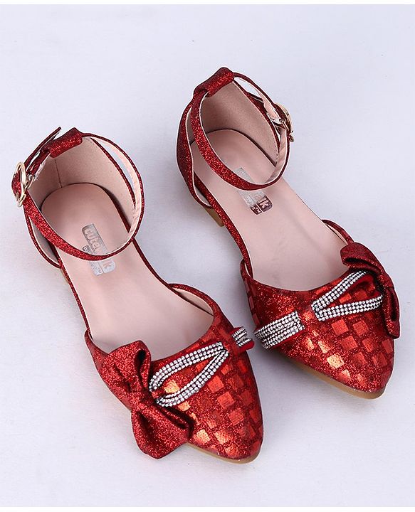 Cute Walk by Babyhug Party Wear Belly Shoes Bow Appliques - Red