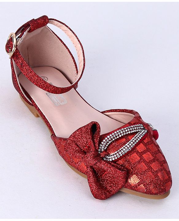 Cute Walk by Babyhug Party Wear Belly Shoes Bow Appliques - Red