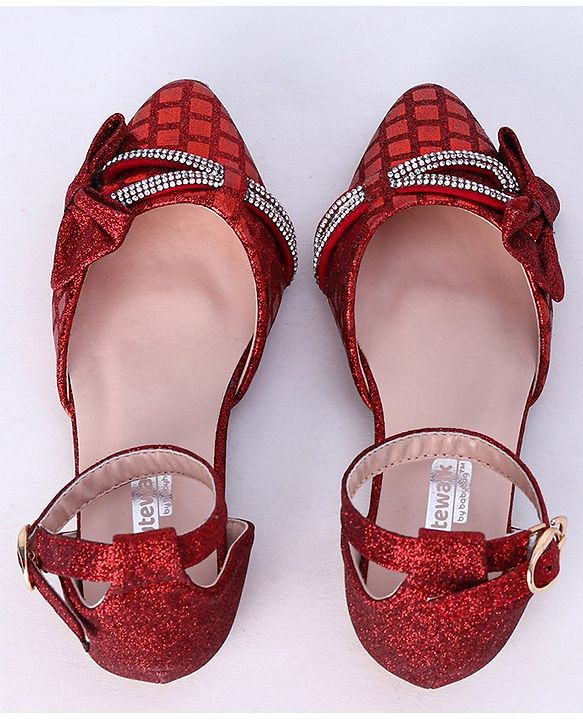 Cute Walk by Babyhug Party Wear Belly Shoes Bow Appliques - Red
