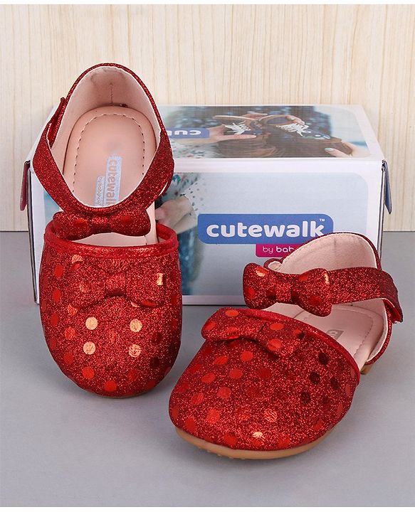 Cute Walk by Babyhug Paty Wear Belly Shoes Bow Appliques  - Red