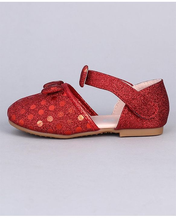 Cute Walk by Babyhug Paty Wear Belly Shoes Bow Appliques  - Red