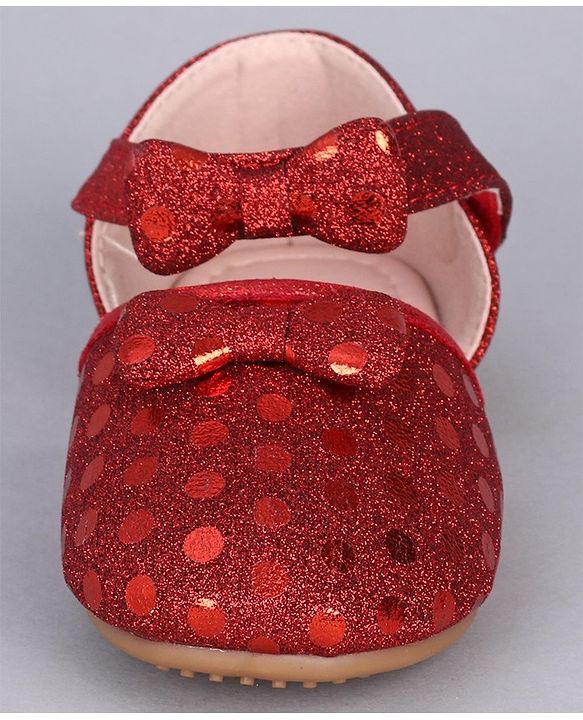 Cute Walk by Babyhug Paty Wear Belly Shoes Bow Appliques  - Red