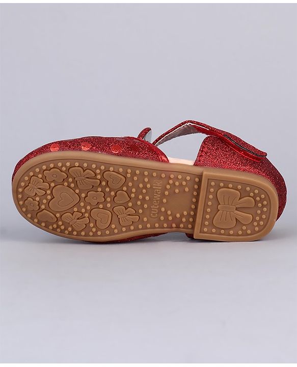 Cute Walk by Babyhug Paty Wear Belly Shoes Bow Appliques  - Red