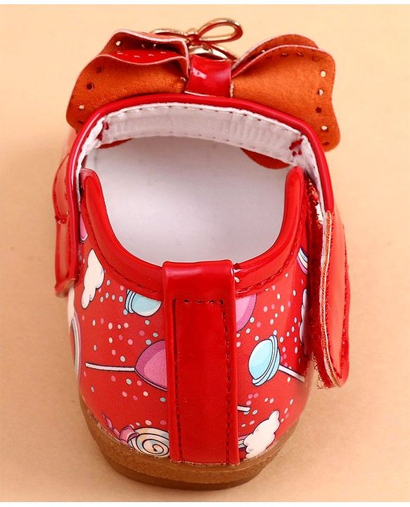 Cute Walk by Babyhug Party Wear Belly Shoes Bow Applique - Red