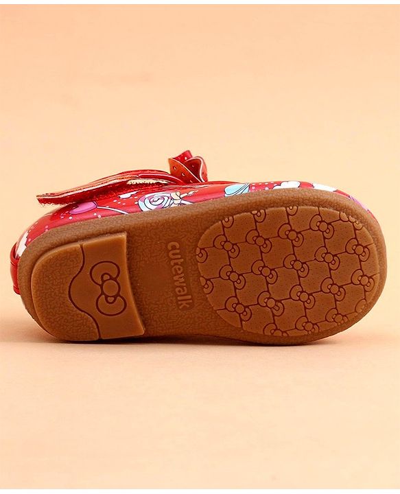 Cute Walk by Babyhug Party Wear Belly Shoes Bow Applique - Red