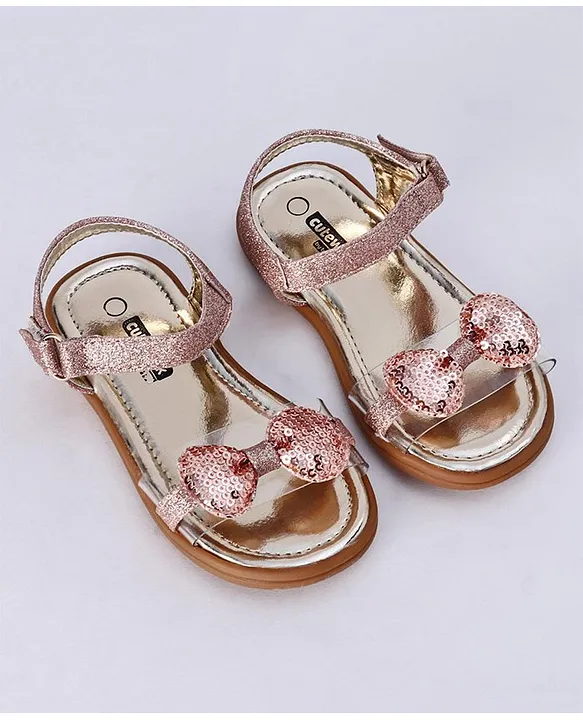 Cute Walk by Babyhug Party Wear Sandals Sequinned Bow Applique Pink